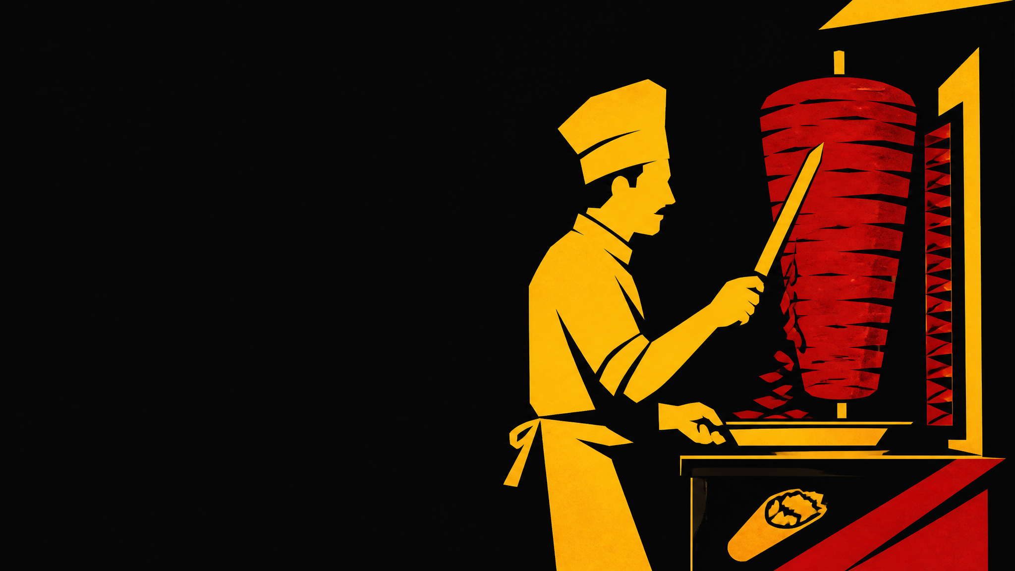 Graphic illustration of a chef slicing döner kebab from the spit